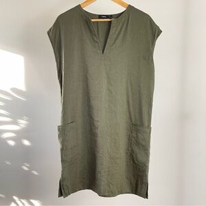 Theory Army Green Linen Blend Tunic Dress Size S